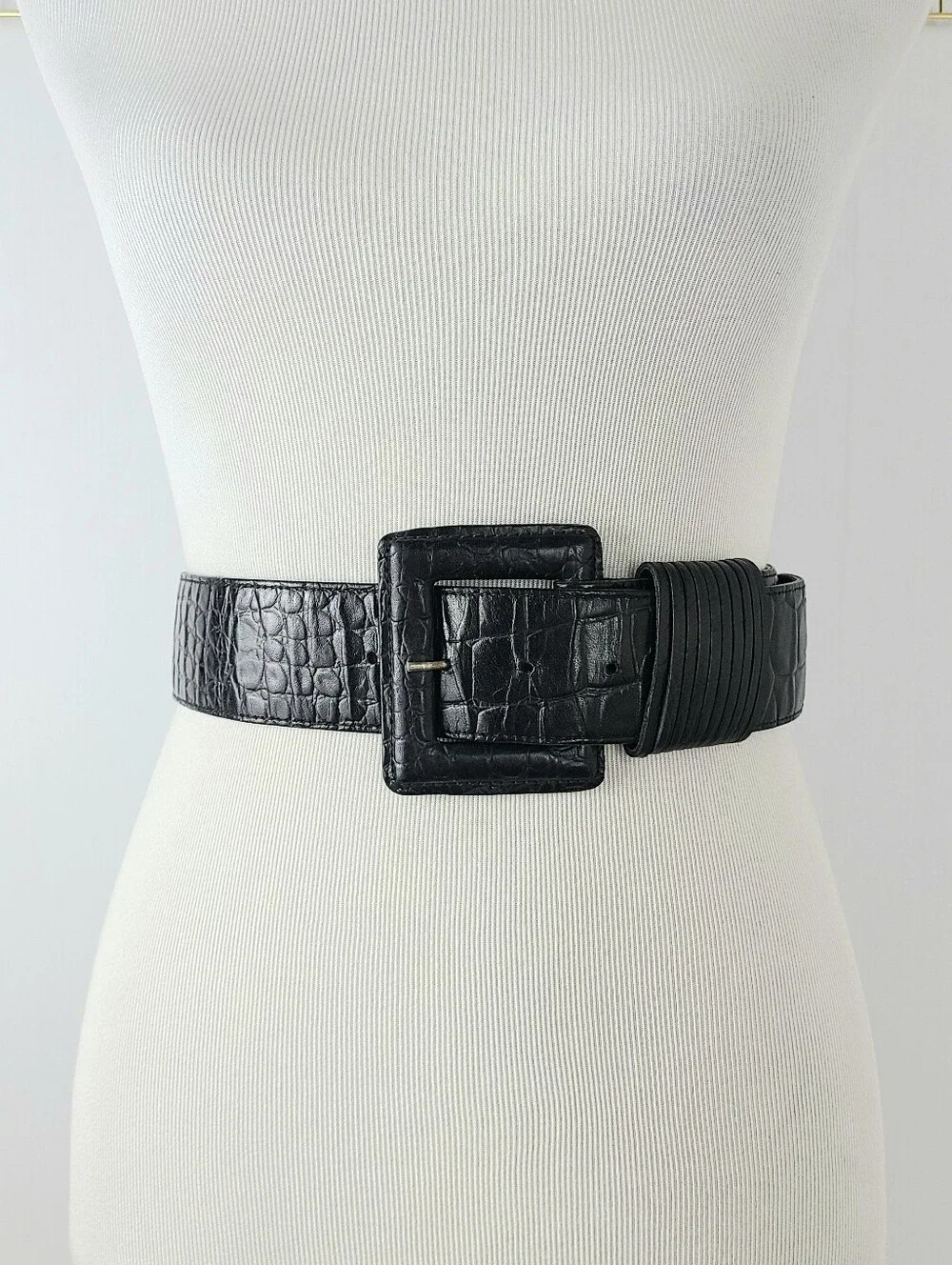 Ann Taylor Italian Croc Print Genuine Leather Vintage Belt